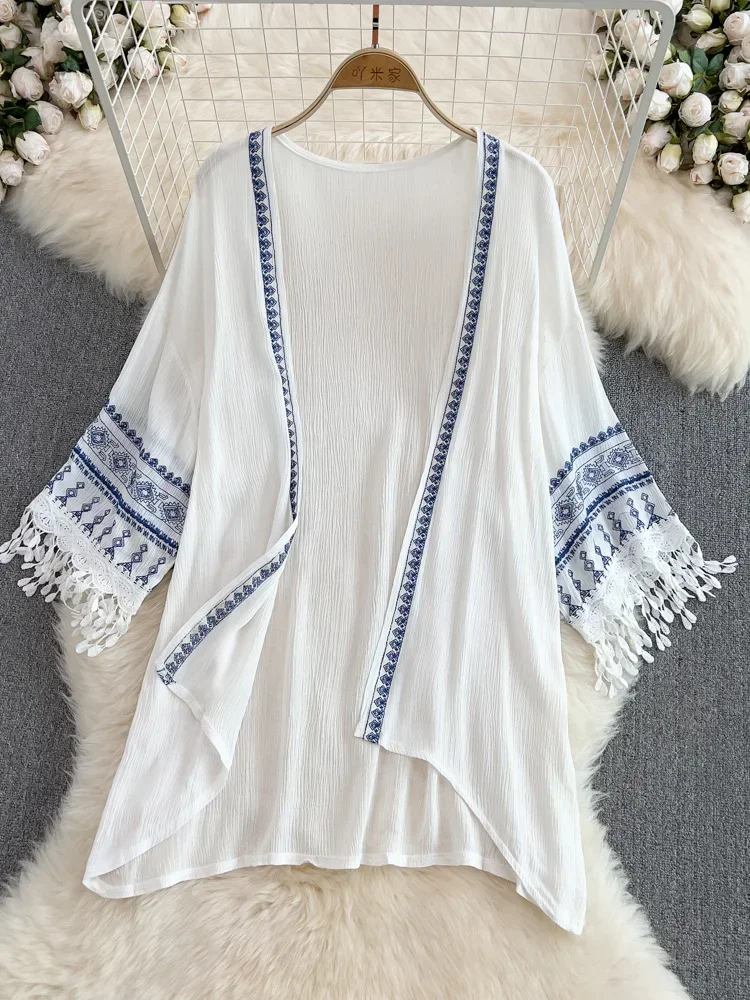 Embroidery Zig Zag Stitch - Yaz Bohem Etnik Tarzı Şal Üst