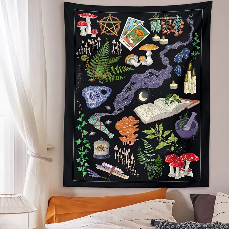 Embroidery Wall Art - Psychedelic mantar goblen Divination psişik duvar