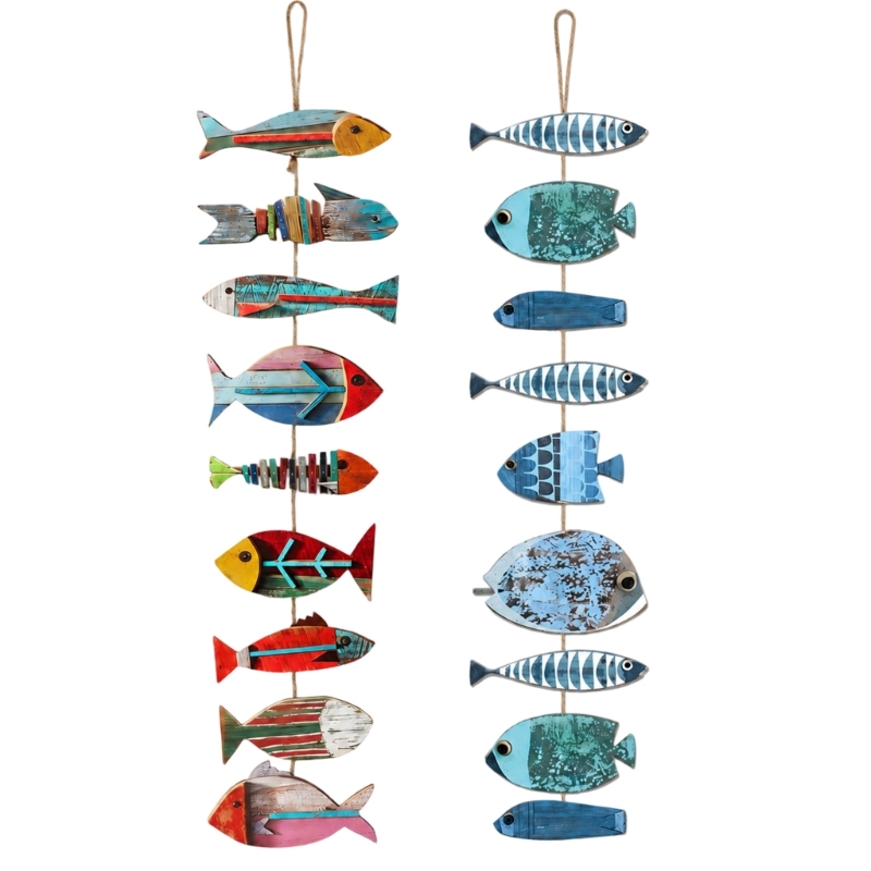 Embroidery Wall Art - Çok renkli Ahşap Balık Duvar Asılı