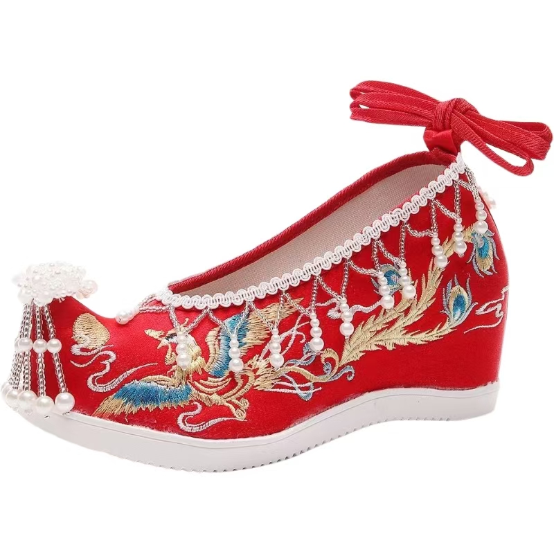 Embroidery Canvas - Kadınlar Yeni Kırmızı İşlemeli Düğün Ayakkabıları