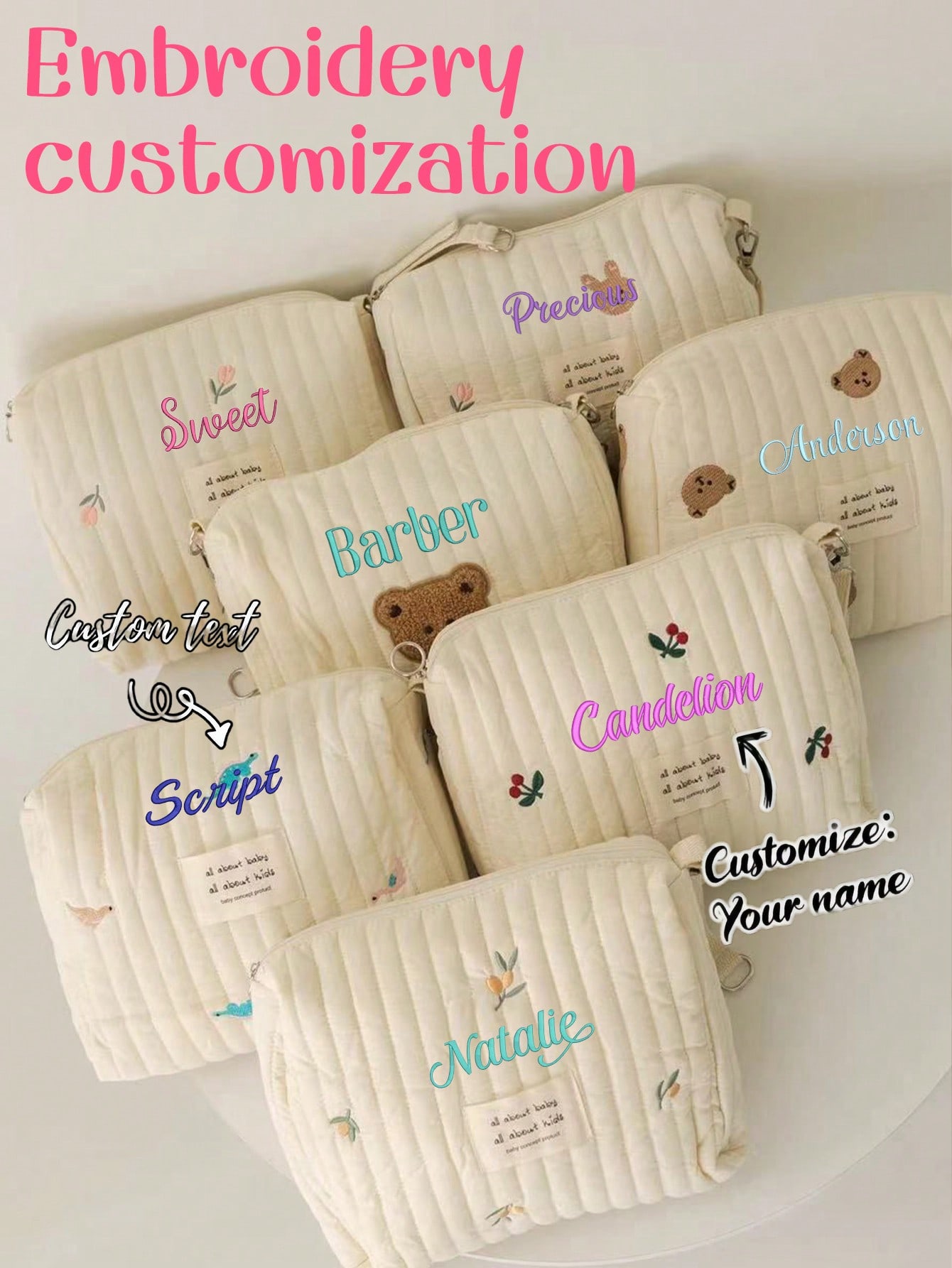 Embroidery Quilting - Özel İsim Nakışlı Bebek Bezi Çantası